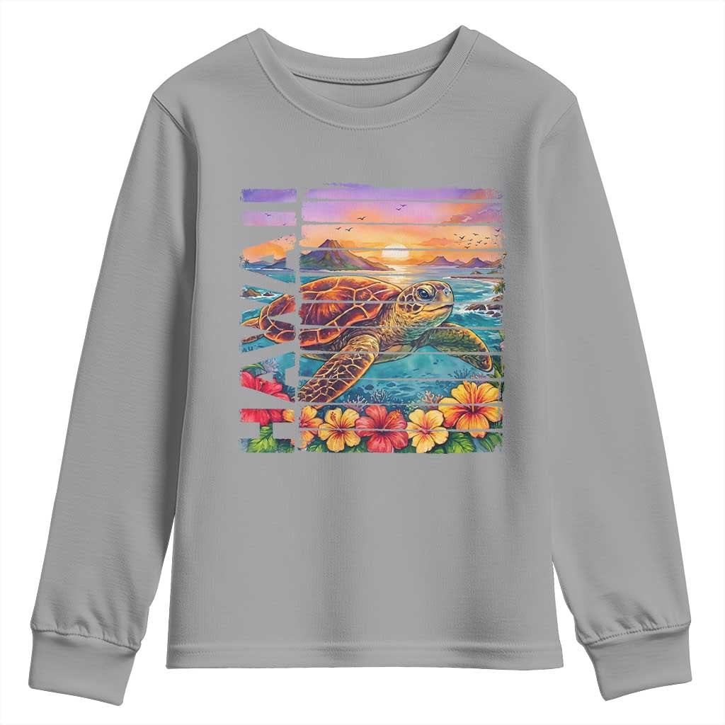 Hawaii Sea Turtle Youth Sweatshirt Tropical Sunset Island Vacation Gift TS12 Sport Gray Print Your Wear