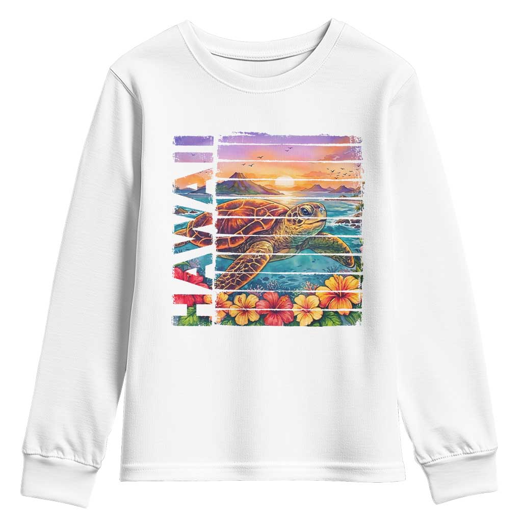 Hawaii Sea Turtle Youth Sweatshirt Tropical Sunset Island Vacation Gift TS12 White Print Your Wear