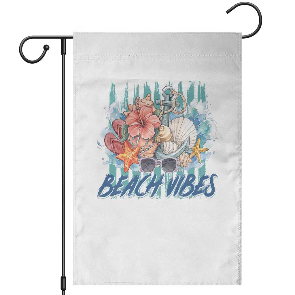 Beach Vibes Garden Flag Floral Seashell Coastal Vacation Graphic TS12 White Print Your Wear
