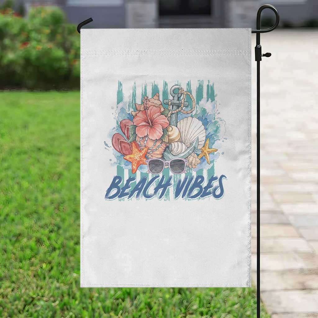 Beach Vibes Garden Flag Floral Seashell Coastal Vacation Graphic