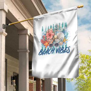 Beach Vibes Garden Flag Floral Seashell Coastal Vacation Graphic