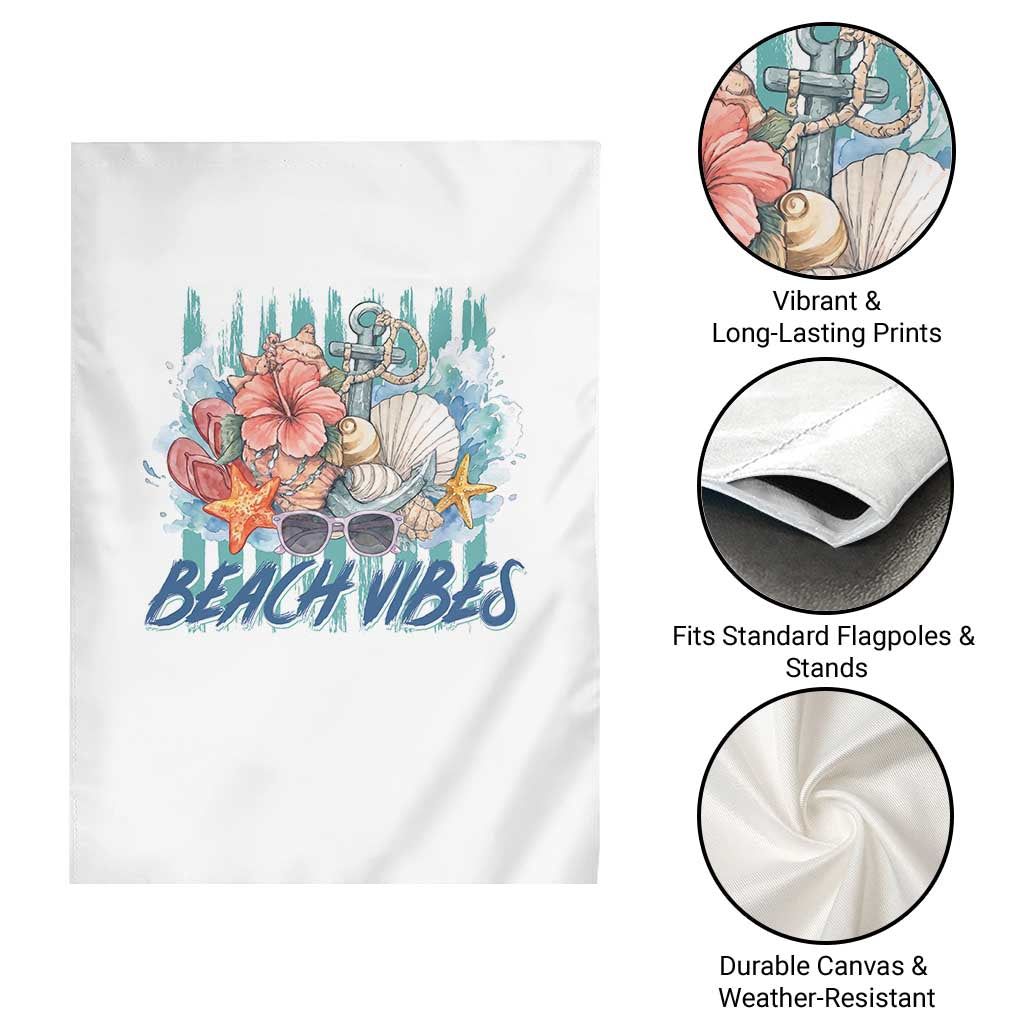 Beach Vibes Garden Flag Floral Seashell Coastal Vacation Graphic