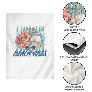 Beach Vibes Garden Flag Floral Seashell Coastal Vacation Graphic