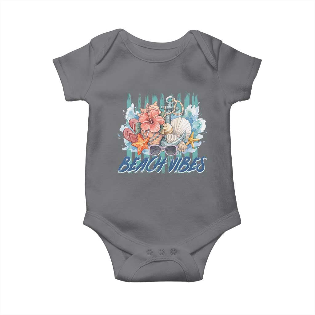 Beach Vibes Baby Onesie Floral Seashell Coastal Vacation Graphic TS12 Charcoal Print Your Wear