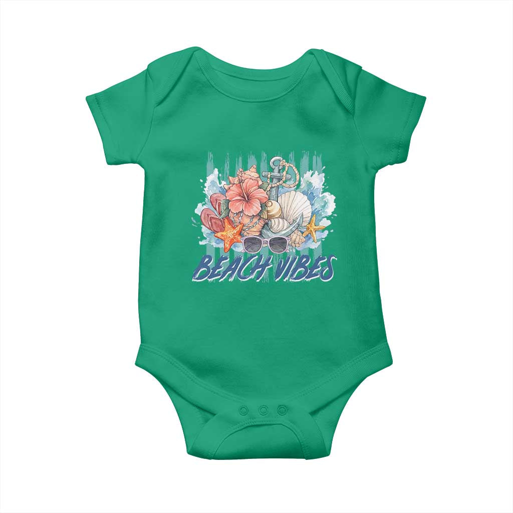Beach Vibes Baby Onesie Floral Seashell Coastal Vacation Graphic TS12 Irish Green Print Your Wear