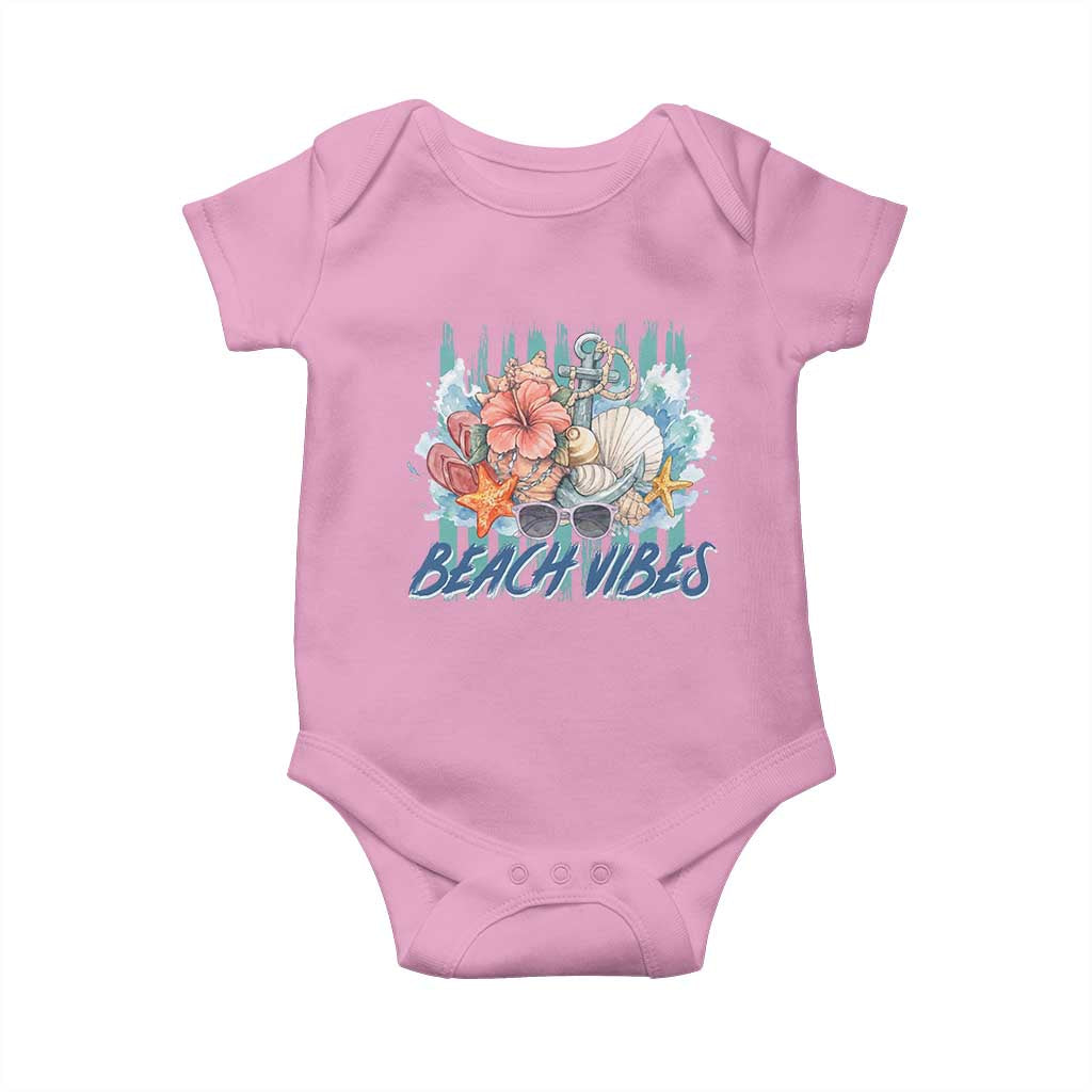 Beach Vibes Baby Onesie Floral Seashell Coastal Vacation Graphic TS12 Light Pink Print Your Wear