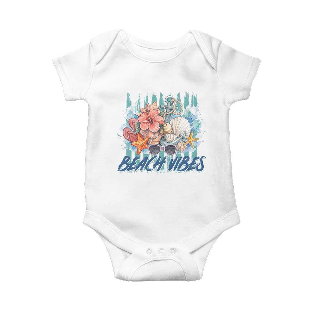 Beach Vibes Baby Onesie Floral Seashell Coastal Vacation Graphic TS12 White Print Your Wear