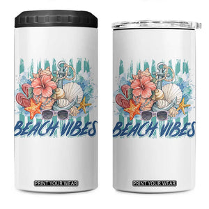 Beach Vibes 4 in 1 Can Cooler Tumbler Floral Seashell Coastal Vacation Graphic TS12 One Size: 16 oz White Print Your Wear