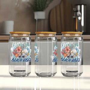 Beach Vibes Glass Can Floral Seashell Coastal Vacation Graphic