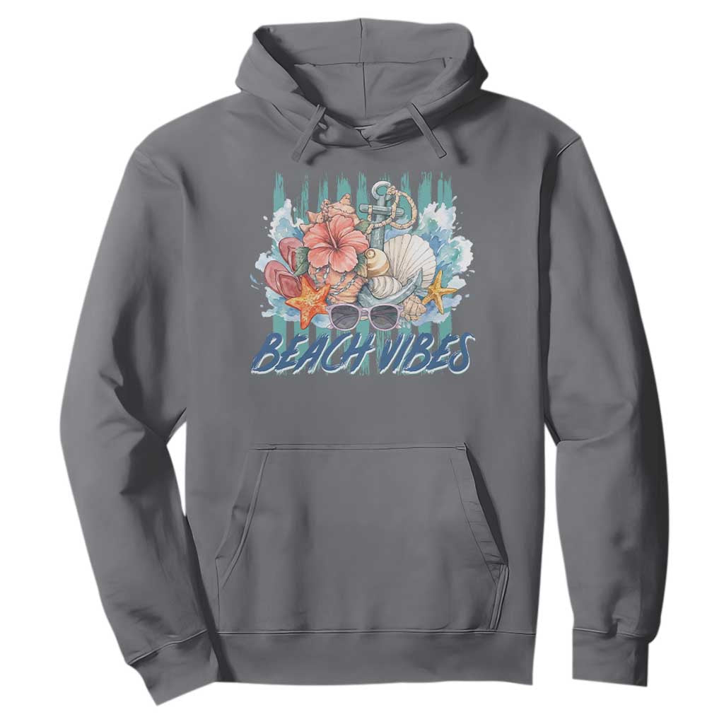 Beach Vibes Hoodie Floral Seashell Coastal Vacation Graphic TS12 Charcoal Print Your Wear