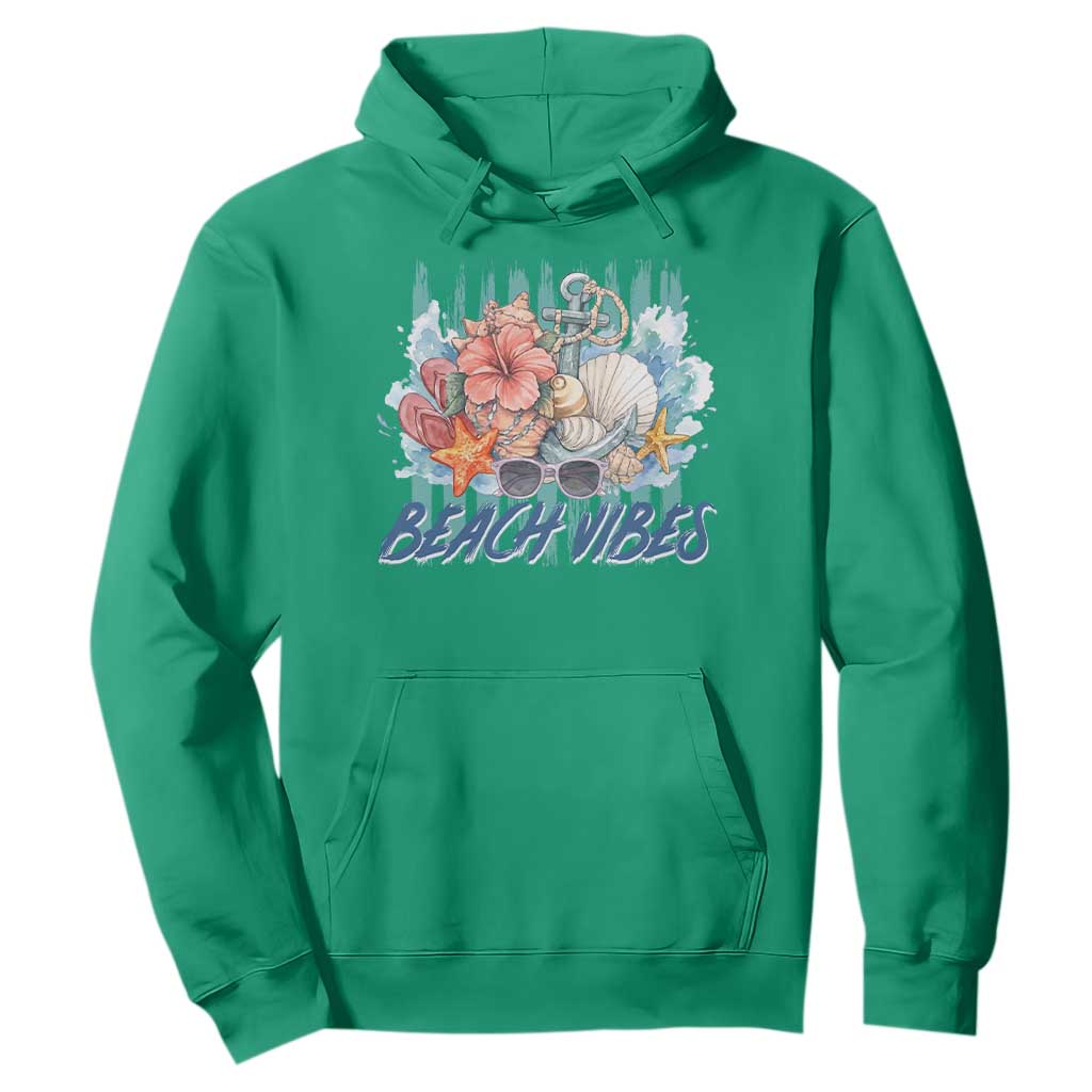 Beach Vibes Hoodie Floral Seashell Coastal Vacation Graphic TS12 Irish Green Print Your Wear