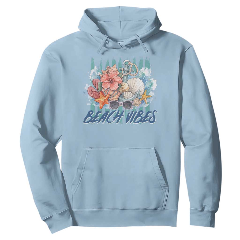 Beach Vibes Hoodie Floral Seashell Coastal Vacation Graphic TS12 Light Blue Print Your Wear