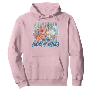 Beach Vibes Hoodie Floral Seashell Coastal Vacation Graphic TS12 Light Pink Print Your Wear