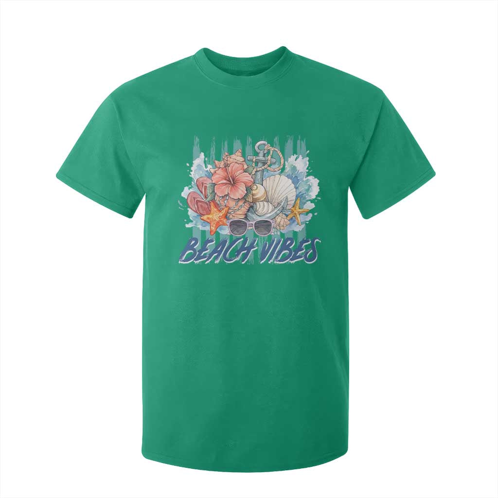 Beach Vibes T Shirt For Kid Floral Seashell Coastal Vacation Graphic TS12 Irish Green Print Your Wear