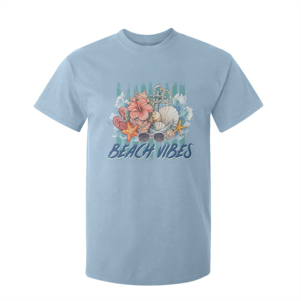 Beach Vibes T Shirt For Kid Floral Seashell Coastal Vacation Graphic TS12 Light Blue Print Your Wear
