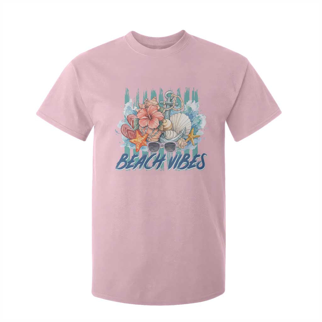 Beach Vibes T Shirt For Kid Floral Seashell Coastal Vacation Graphic TS12 Light Pink Print Your Wear