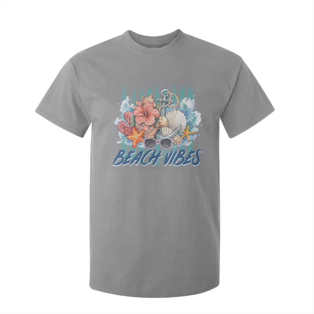 Beach Vibes T Shirt For Kid Floral Seashell Coastal Vacation Graphic TS12 Sport Gray Print Your Wear