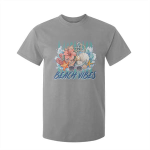 Beach Vibes T Shirt For Kid Floral Seashell Coastal Vacation Graphic TS12 Sport Gray Print Your Wear