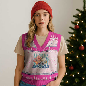 Beach Vibes V-Neck Knit Sweater Vest Floral Seashell Coastal Vacation Graphic TS12 Hot Pink Print Your Wear