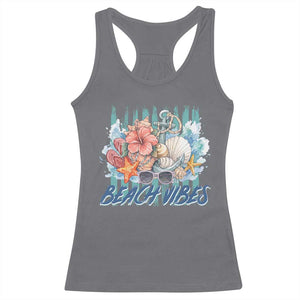 Beach Vibes Racerback Tank Top Floral Seashell Coastal Vacation Graphic TS12 Charcoal Print Your Wear