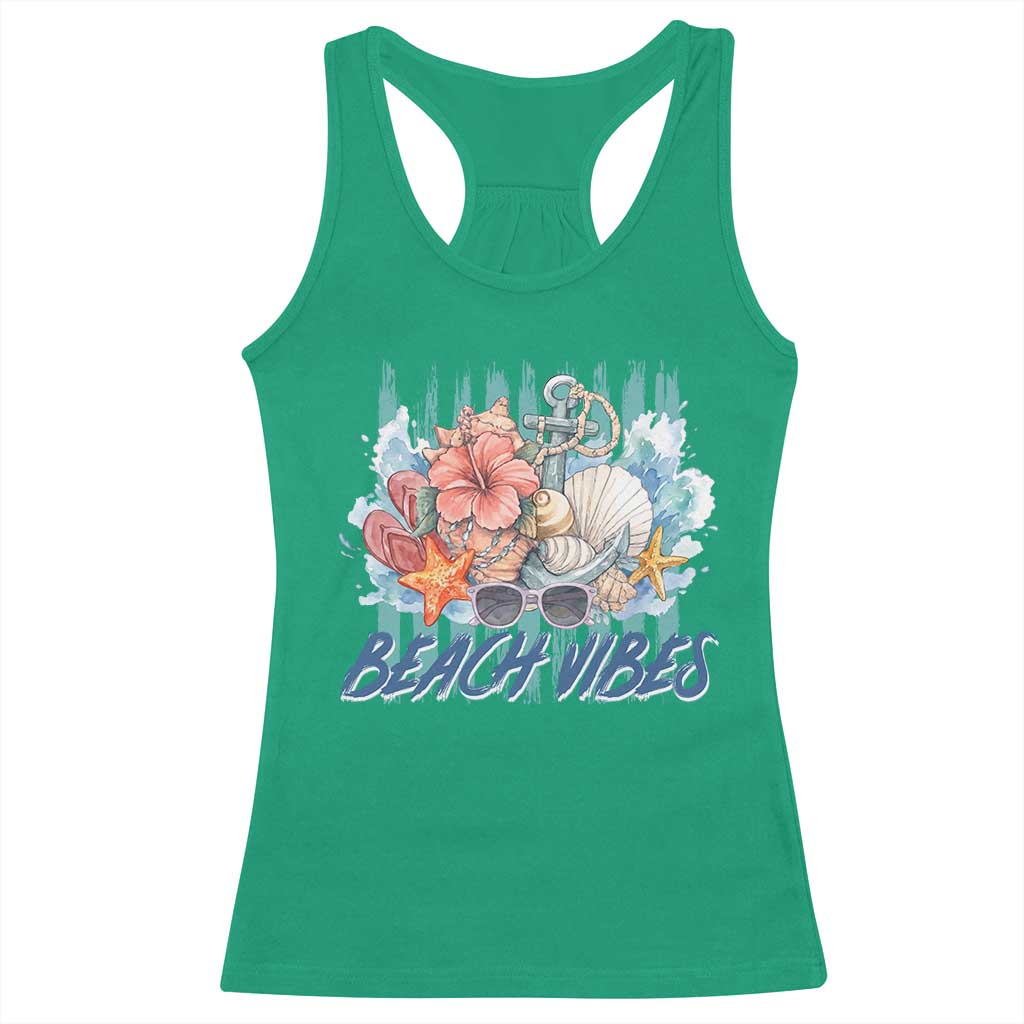 Beach Vibes Racerback Tank Top Floral Seashell Coastal Vacation Graphic TS12 Irish Green Print Your Wear