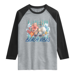 Beach Vibes Raglan Shirt Floral Seashell Coastal Vacation Graphic TS12 Heather Gray Black Print Your Wear