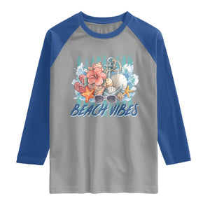 Beach Vibes Raglan Shirt Floral Seashell Coastal Vacation Graphic TS12 Sport Gray Royal Print Your Wear