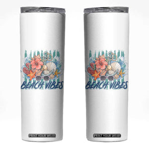 Beach Vibes Skinny Tumbler Floral Seashell Coastal Vacation Graphic TS12 White Print Your Wear