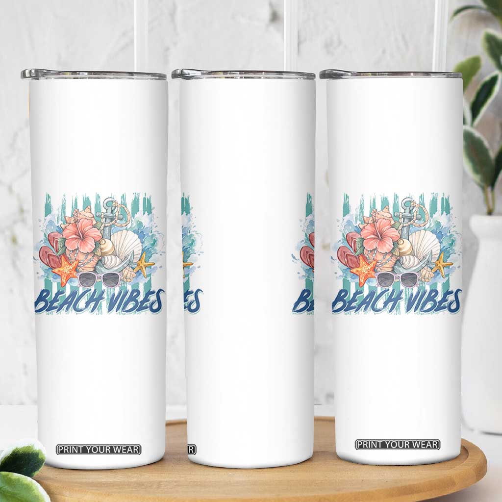 Beach Vibes Skinny Tumbler Floral Seashell Coastal Vacation Graphic TS12 Print Your Wear
