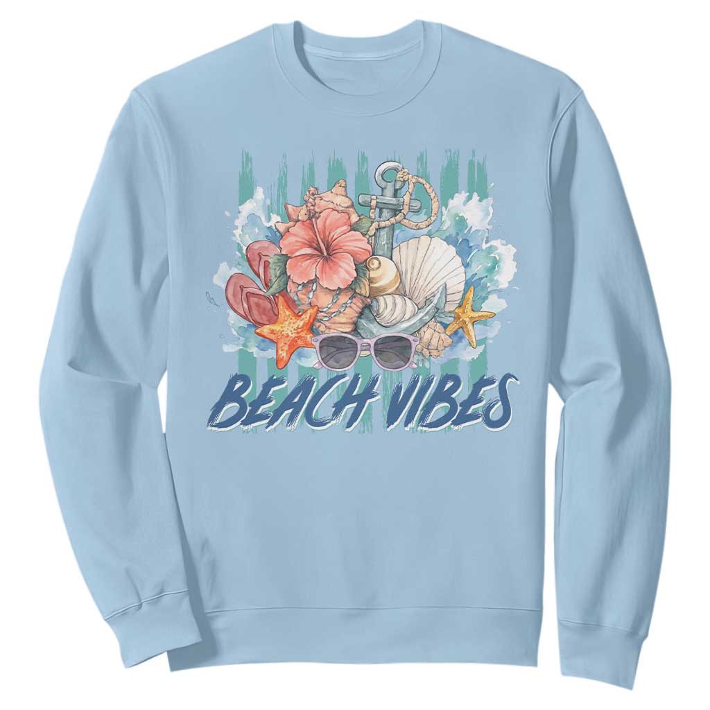 Beach Vibes Sweatshirt Floral Seashell Coastal Vacation Graphic TS12 Light Blue Print Your Wear