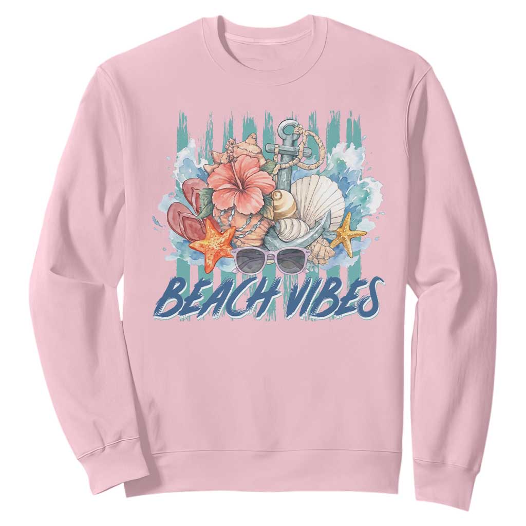 Beach Vibes Sweatshirt Floral Seashell Coastal Vacation Graphic TS12 Light Pink Print Your Wear