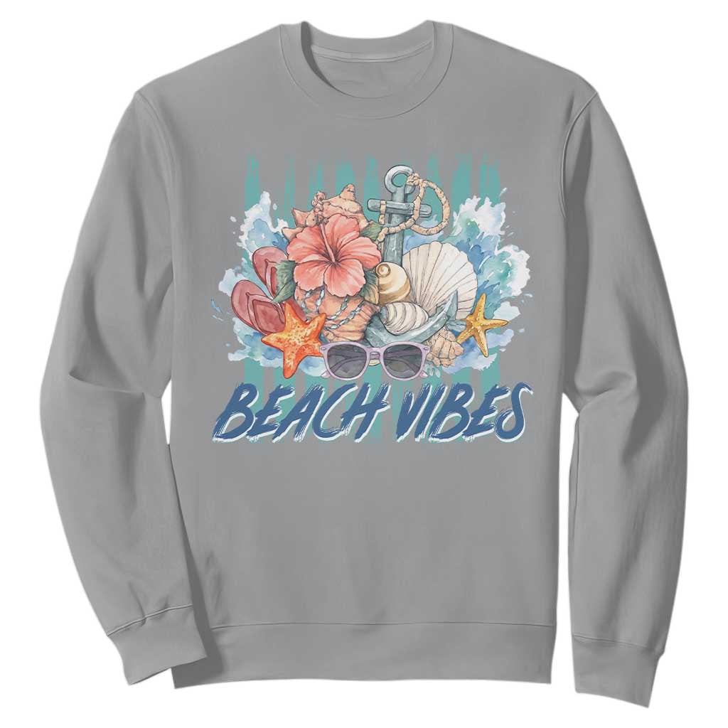 Beach Vibes Sweatshirt Floral Seashell Coastal Vacation Graphic TS12 Sport Gray Print Your Wear