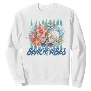 Beach Vibes Sweatshirt Floral Seashell Coastal Vacation Graphic TS12 White Print Your Wear