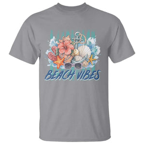 Beach Vibes T Shirt Floral Seashell Coastal Vacation Graphic TS12 Sport Gray Print Your Wear