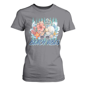 Beach Vibes T Shirt For Women Floral Seashell Coastal Vacation Graphic TS12 Charcoal Print Your Wear