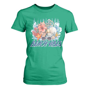 Beach Vibes T Shirt For Women Floral Seashell Coastal Vacation Graphic TS12 Irish Green Print Your Wear
