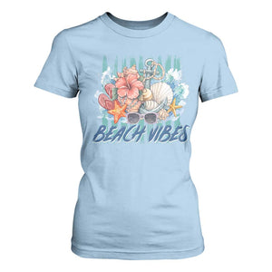 Beach Vibes T Shirt For Women Floral Seashell Coastal Vacation Graphic TS12 Light Blue Print Your Wear