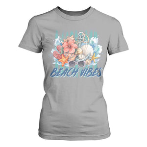 Beach Vibes T Shirt For Women Floral Seashell Coastal Vacation Graphic TS12 Sport Gray Print Your Wear