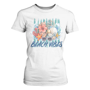 Beach Vibes T Shirt For Women Floral Seashell Coastal Vacation Graphic TS12 White Print Your Wear