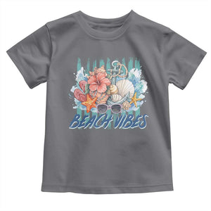 Beach Vibes Toddler T Shirt Floral Seashell Coastal Vacation Graphic TS12 Charcoal Print Your Wear