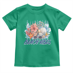Beach Vibes Toddler T Shirt Floral Seashell Coastal Vacation Graphic TS12 Irish Green Print Your Wear