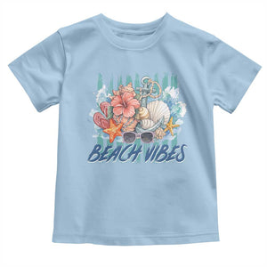 Beach Vibes Toddler T Shirt Floral Seashell Coastal Vacation Graphic TS12 Light Blue Print Your Wear