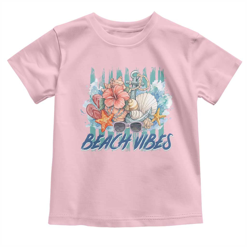 Beach Vibes Toddler T Shirt Floral Seashell Coastal Vacation Graphic TS12 Light Pink Print Your Wear