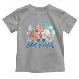 Beach Vibes Toddler T Shirt Floral Seashell Coastal Vacation Graphic TS12 Sport Gray Print Your Wear