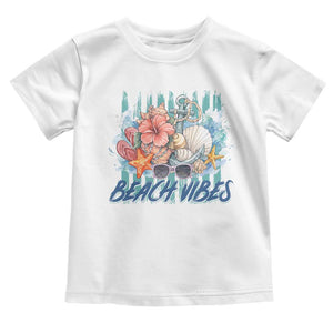 Beach Vibes Toddler T Shirt Floral Seashell Coastal Vacation Graphic TS12 White Print Your Wear