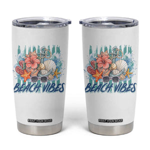 Beach Vibes Tumbler Cup Floral Seashell Coastal Vacation Graphic TS12 White Print Your Wear