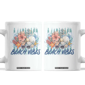 Beach Vibes Coffee Mug Floral Seashell Coastal Vacation Graphic TS12 White Print Your Wear