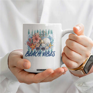 Beach Vibes Coffee Mug Floral Seashell Coastal Vacation Graphic TS12 Print Your Wear