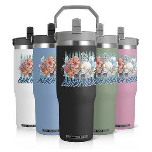 Beach Vibes Flip Straw Tumbler Floral Seashell Coastal Vacation Graphic TS12 Print Your Wear