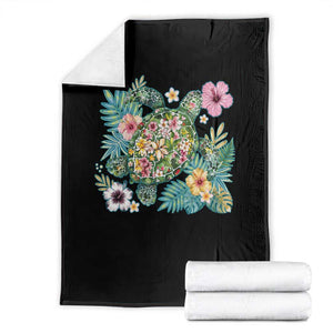 Floral Summer Turtle Throw Blanket Preppy Tropical Coastal Beach Graphic